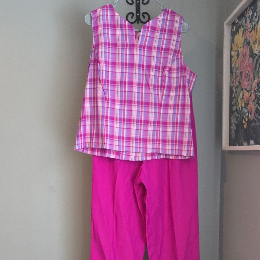 M.H.M. Melissa Harper Pink Plaid Sleeveless Top and Pants Set Size 12